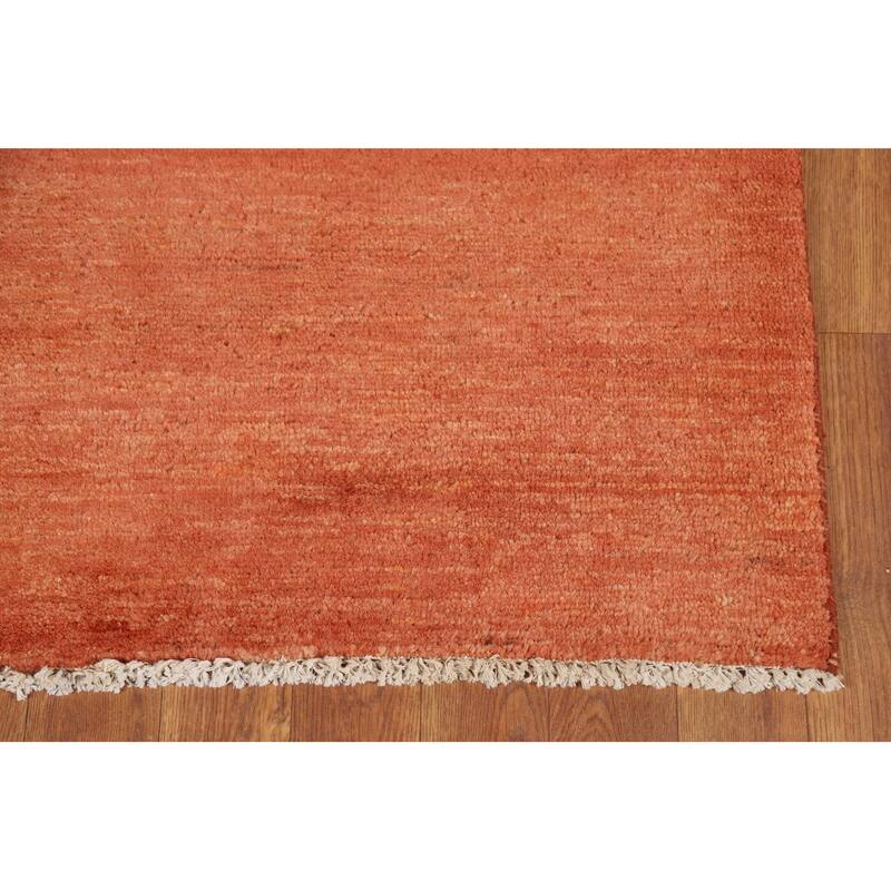 Modern Gabbeh Oriental Foyer Rug Hand-Knotted Orange Wool Carpet - 3'5"x 4'10"