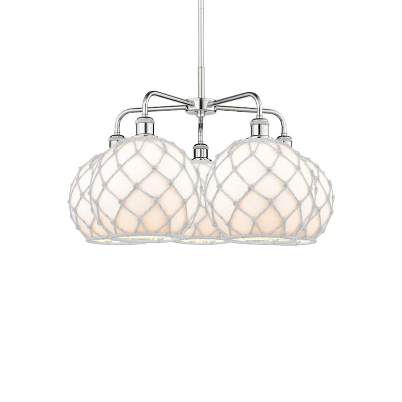 Innovations Lighting 516-5CR-18-29 Farmhouse Rope Chandelier Farmhouse - Polished Chrome / White Glass with White Rope