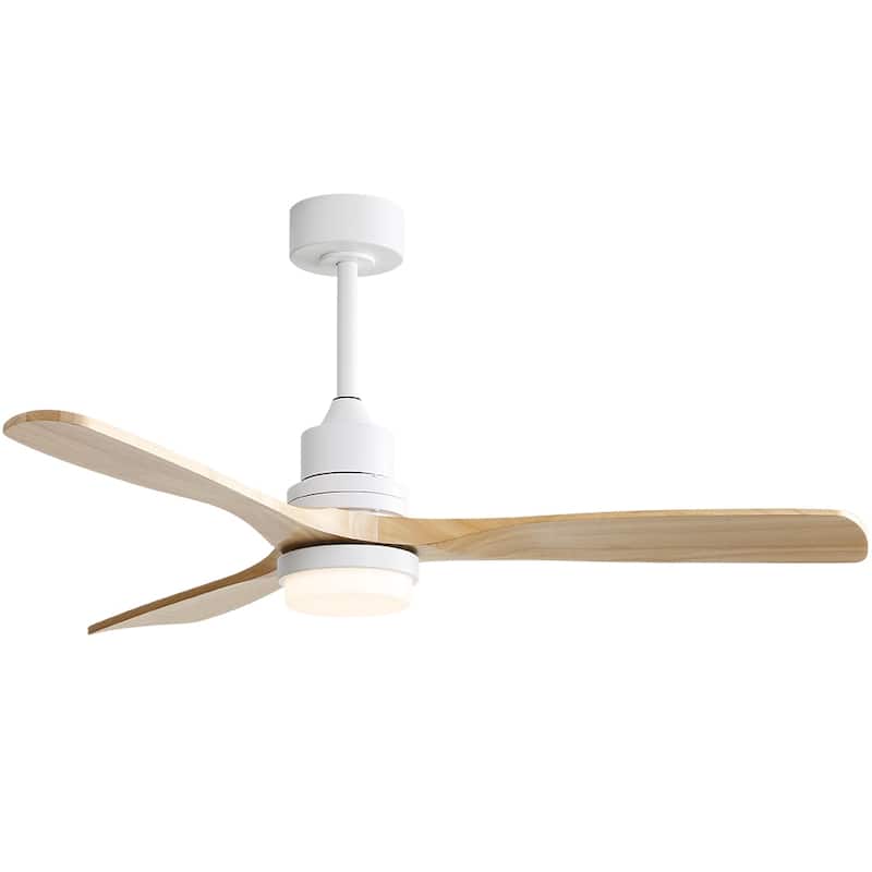 Sofucor 52" Indoor Wood Ceiling Fan Light with Remote, Integrated Light Optional - 5247 with Integrated Light - White with Burlywood Blades