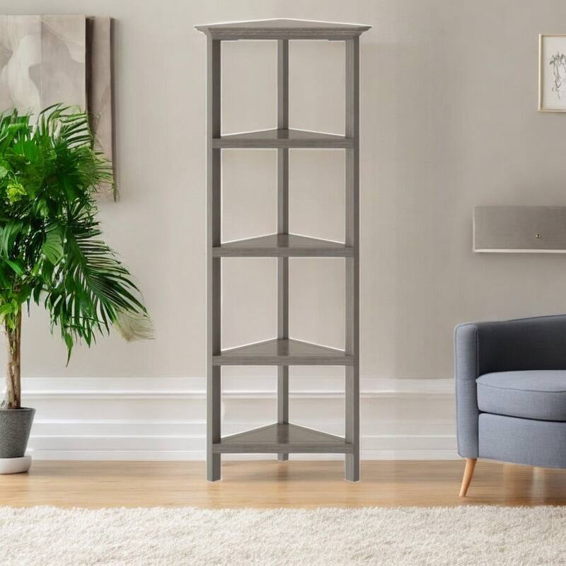 HomeRoots Gray Solid Wood Corner Bookcase
