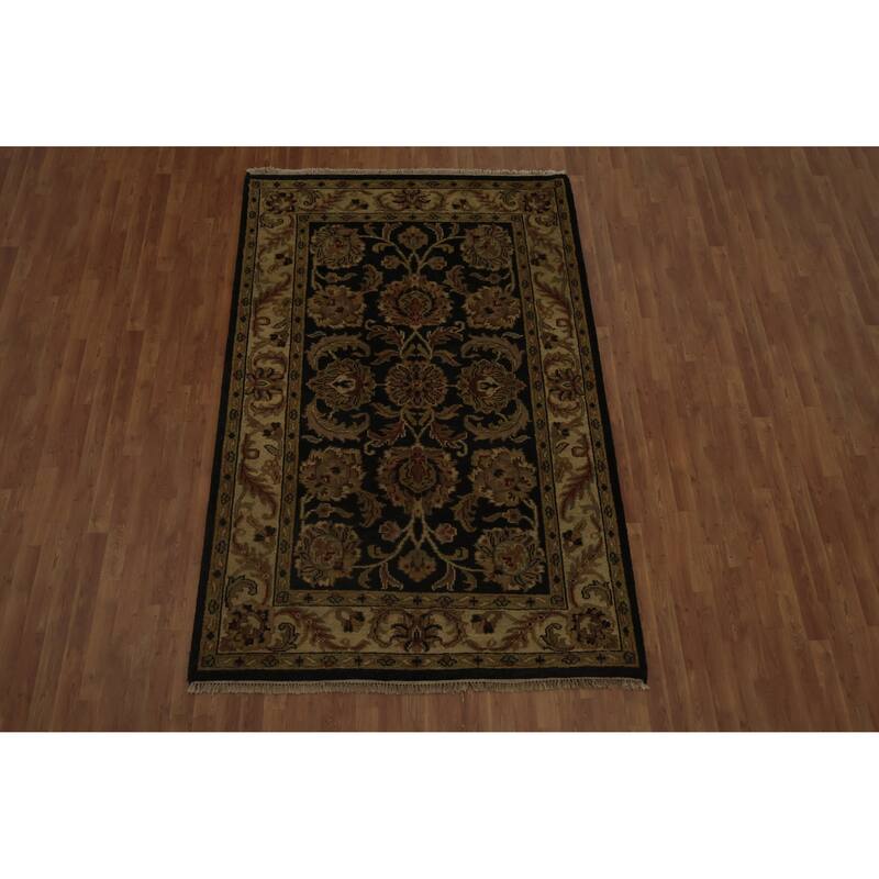 Hand Knotted Oriental 100% Wool Carpet Traditional All-Over Black Agra Area Rug - 8' 8'' X 5' 8''