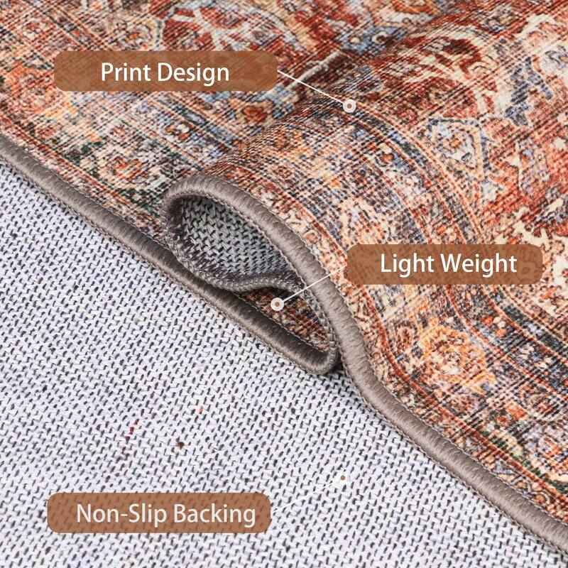 Mcow Vintage Floral Low-Pile Machine Washable Non-Slip Area Rug