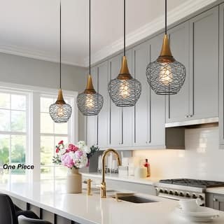 Alisar Mid-century Modern 7inch Mini Farmhouse Metal Cage Lantern Pendant Black Wire Kitchen Island Bar Ceiling Lights