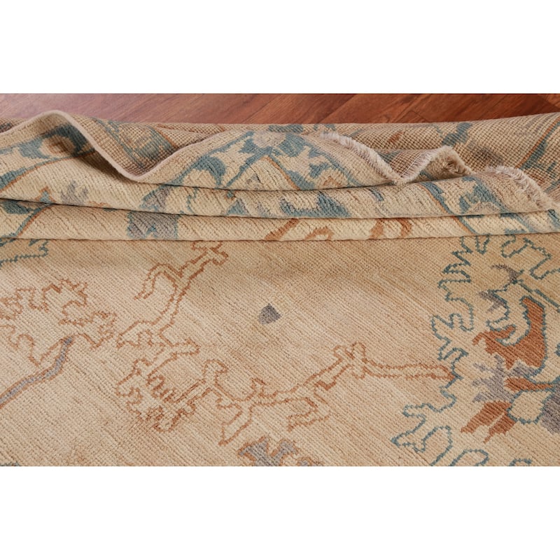 Hand Knotted Oriental 100% Wool Carpet Transitional All-Over Beige & Ivories Oushak Area Rug - 8' 5'' X 6' 6''