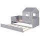 preview thumbnail 18 of 21, Twin Size House Low Loft Bed w/ Trundle Upholstered Platform Bed Frame