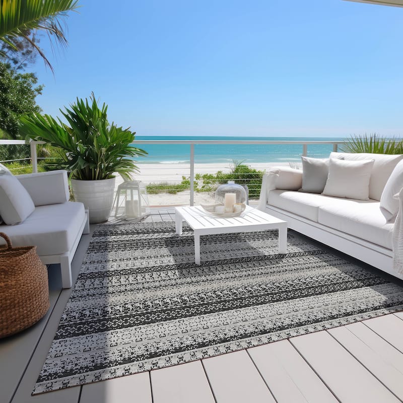 Machine Washable Indoor/ Outdoor Chantille Moroccan Stripes Rug