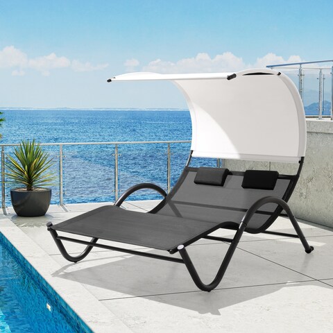 Outdoor Patio Double Chaise Lounge Chair - 72.8" D x 54.7" W x 64.6" H