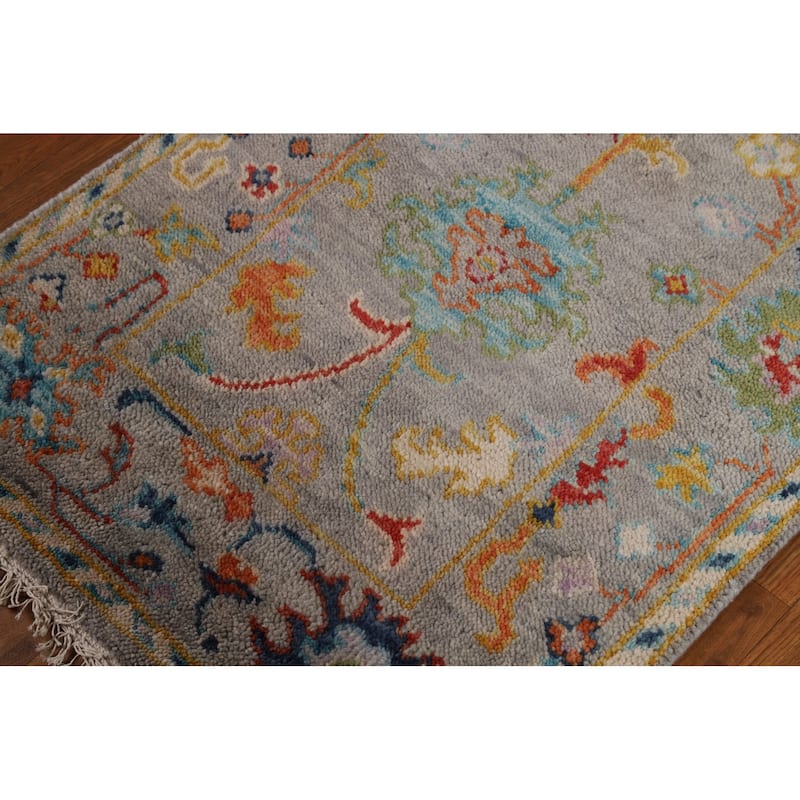 All-Over Gray Oushak Indian Runner Rug Handmade Wool Carpet - 2'6"x 8'0"