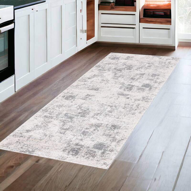 Power Loomed Abstract Modern Durable Area Rug - 96' X '30' X '0.4 - 96' X '30' X '0.4 - Gray and Beige - Runner