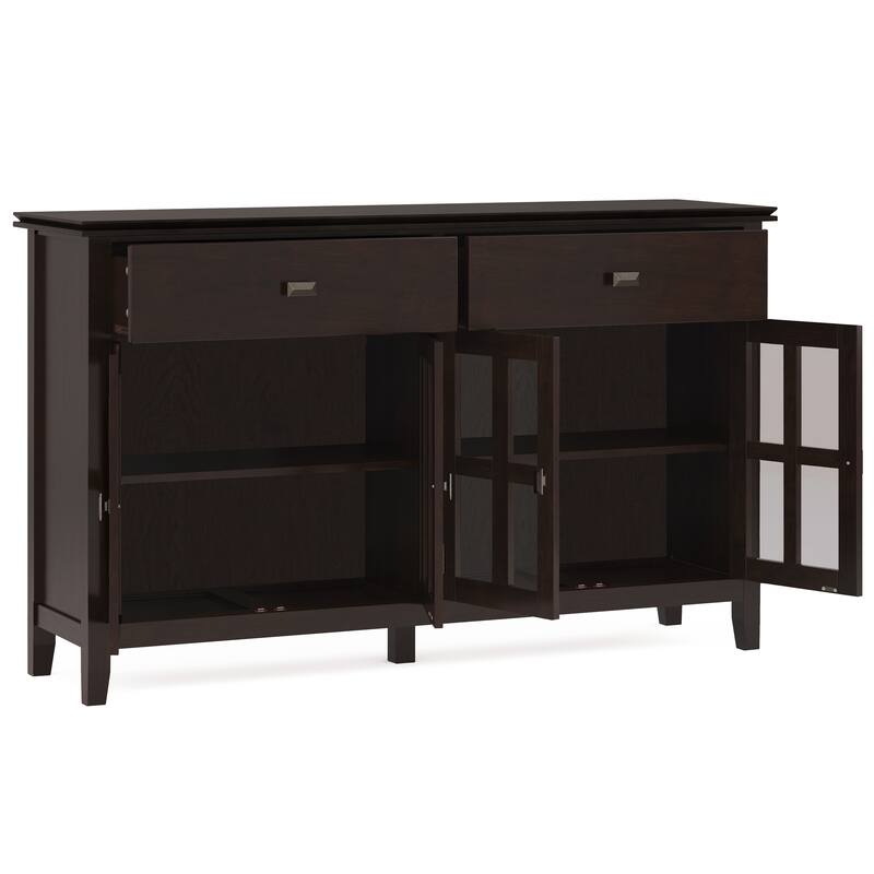 WYNDENHALL Stratford 60" Wide Solid Wood Transitional Large 4 Door Sideboard Buffet -  17"d x 60"w x 34"h