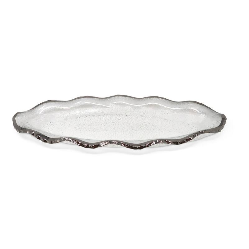 Glass Plate with Scalloped Rim - Large - Clear/Silver