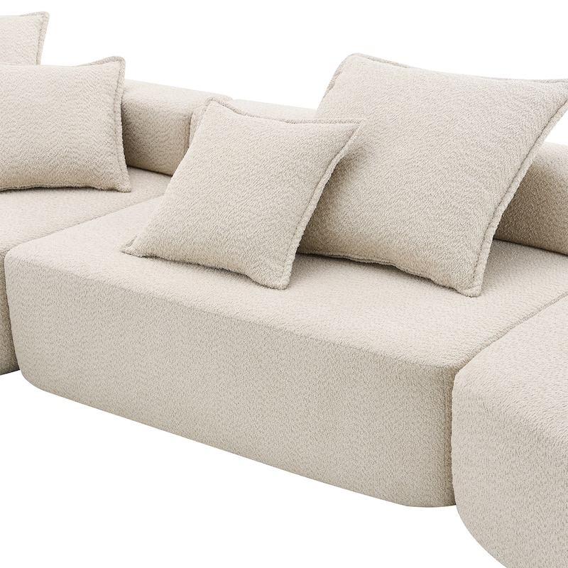 103.5" Boucle Modular Floor Sofa with Free Combination Design and 4 Pillows
