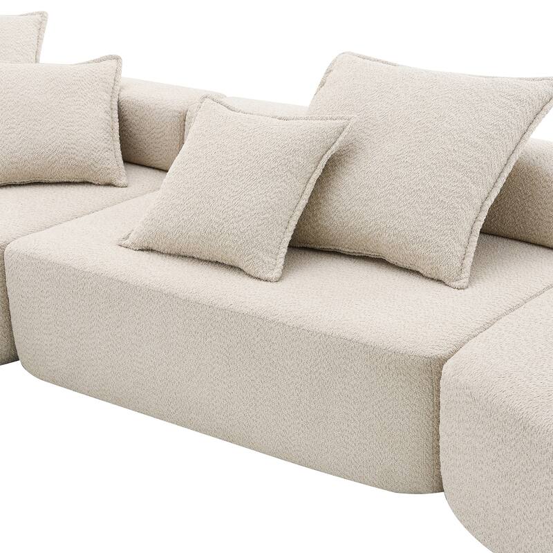 Oversized Modular Sofa, Convertible Compressed Couch, Beige Boucle, 2 PC Free Combo, 104x48x24 inches, 112 lbs