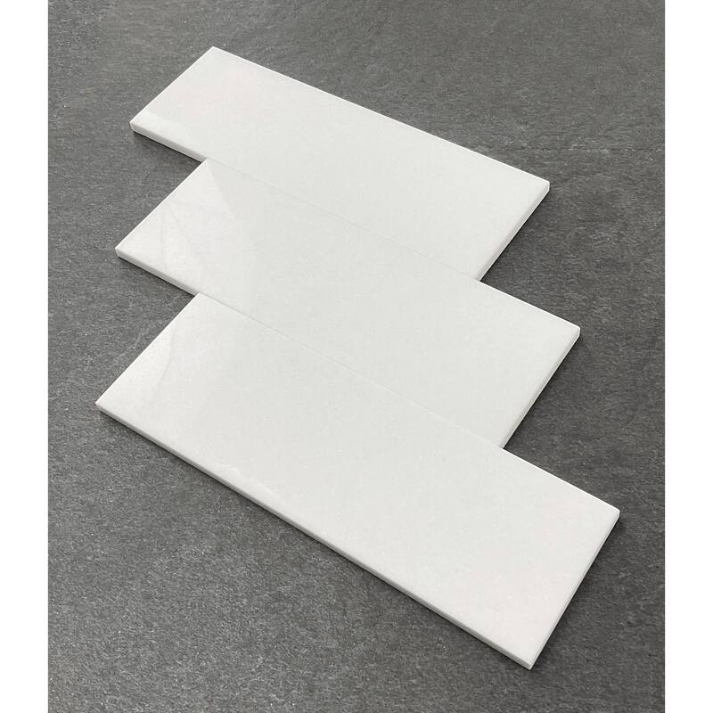 4 x 12 Thassos White Subway Marble Tiles - Case (5 Square Feet)