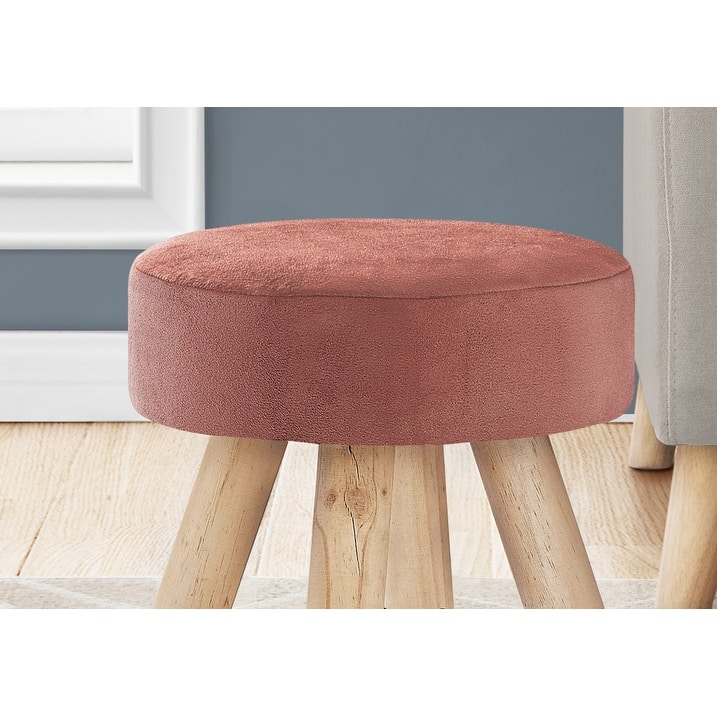 HomeRoots 12" Pink Velvet And Natural Round Ottoman