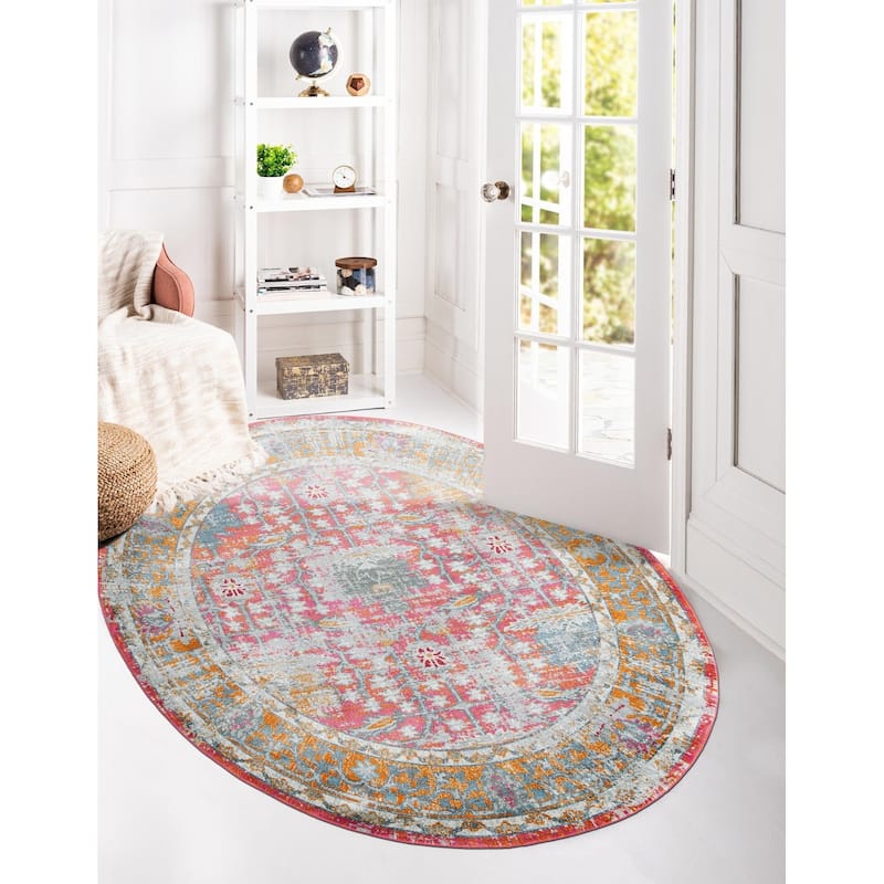 Transitional Laka Collection Area Rug - Pink - 3'3"x5'3" Oval