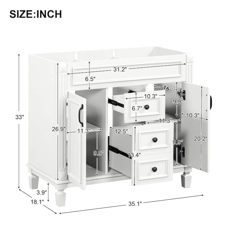 Roomfitters 36 Inch Bathroom Vanity without Sink, Freestanding Cabinet with 2 Soft Closing Doors and 2 Drawers