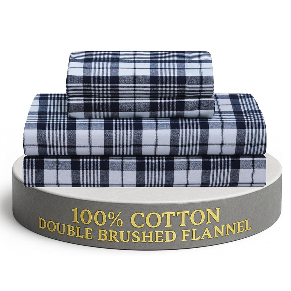 Feather & Stitch Cotton Flannel Sheets Set 4 Piece Bed Sheets Heavy Weight Bedding