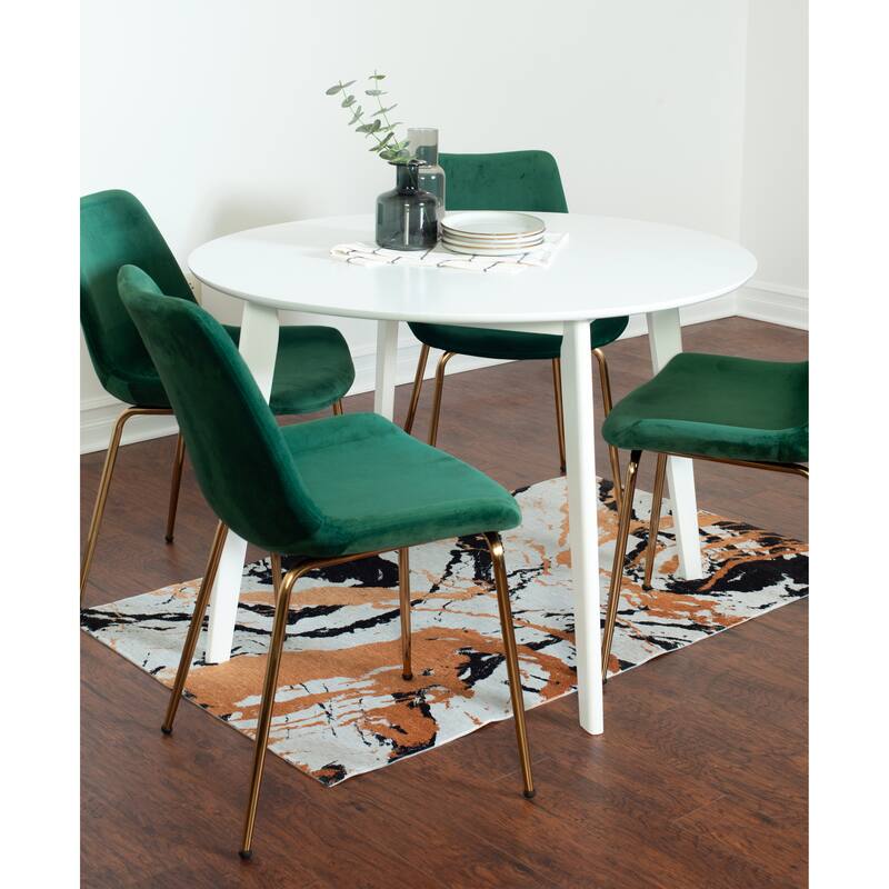 Velvet Upholstered Side Chairs with Metal Legs, White Green Bar Table and Chair Set, Round Dining Chairs for Breakfast Nook
