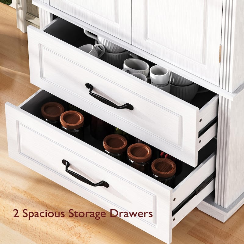 71"Kitchen Pantry Cabinet with 2 Drawers,Embossed Texture Freestanding Cabinet with 8 Door Shelves and 3 Cabinet Shelves