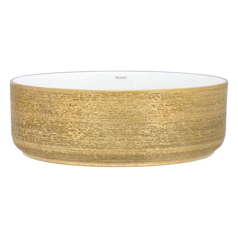 Ruvati 14 inch Bathroom Vessel Sink Round Gold Decorative Art Above Vanity Counter White Ceramic - RVB0314WG