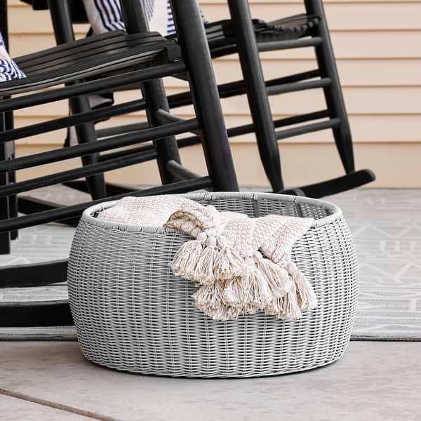 slide 2 of 8, Household Essentials Handwoven Resin Storage Stool Ottoman Grey - Plastic