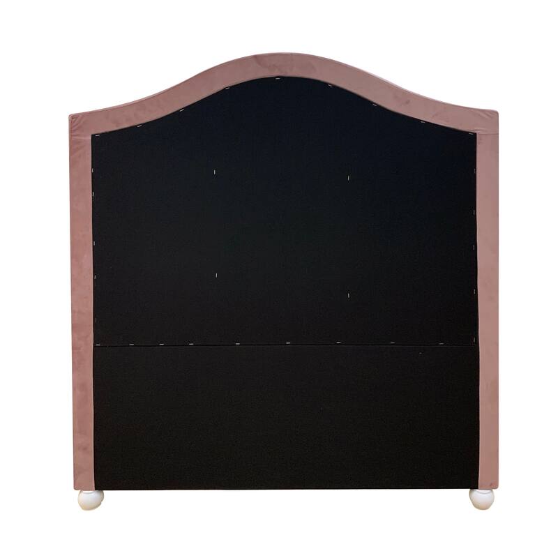 Twin Size Upholstered Platform Bed with Button Tufted Arched Headboard and Wooden Legs, No Box Spring Needed, Pink Fabric Frame