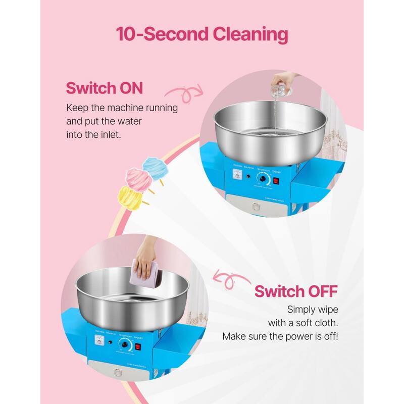 Stainless Steel 1000W Commercial Cotton Candy Machine with Temp Control - 32.24x20.47x37.6 inch