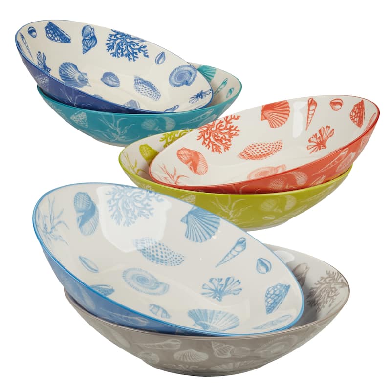Certified International Seaside Set of 6 Soup/Pasta Bowl 6 asst - 9.25" Diam x 2.25"