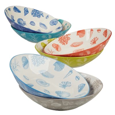Certified International Seaside Set of 6 Soup/Pasta Bowl 6 asst - 9.25" Diam x 2.25"