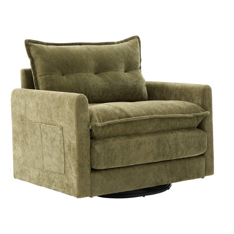 Swivel Barrel Chair - Mid Century Modern Chair, Thick Padded Arm Chair with Solid Metal Base, Comfortable Single Sofa Chair