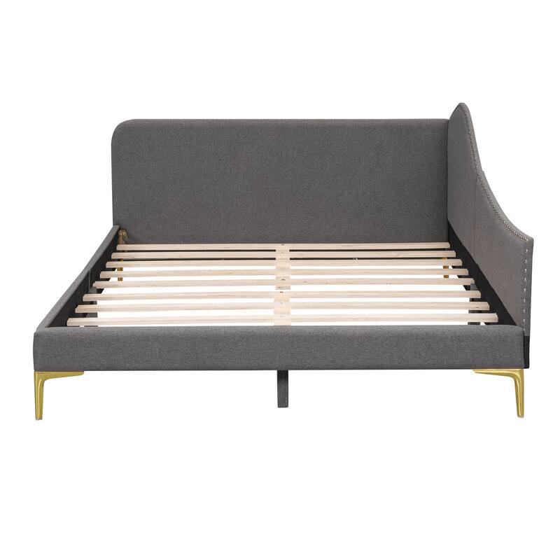 Modern Grey Upholstered Full Size Daybed with Headboard and Armrest
