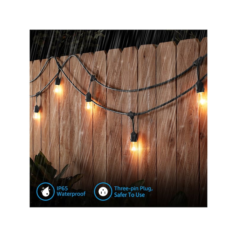 50ft Weatherproof String Lights, Bulbs Included, 15/24 Sockets