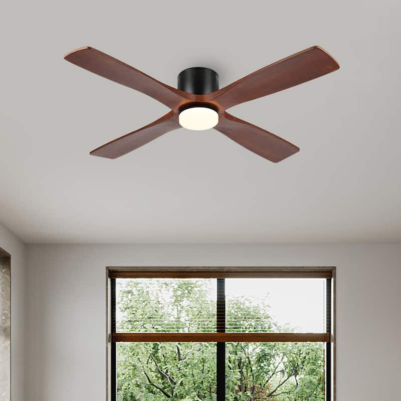 WINGBO 54" DC Flush Mount Ceiling Fan with Light and Remote
