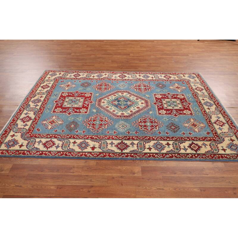 Light Blue Kazak Rug Handmade Oriental Wool Carpet - 5'0" x 7'4"