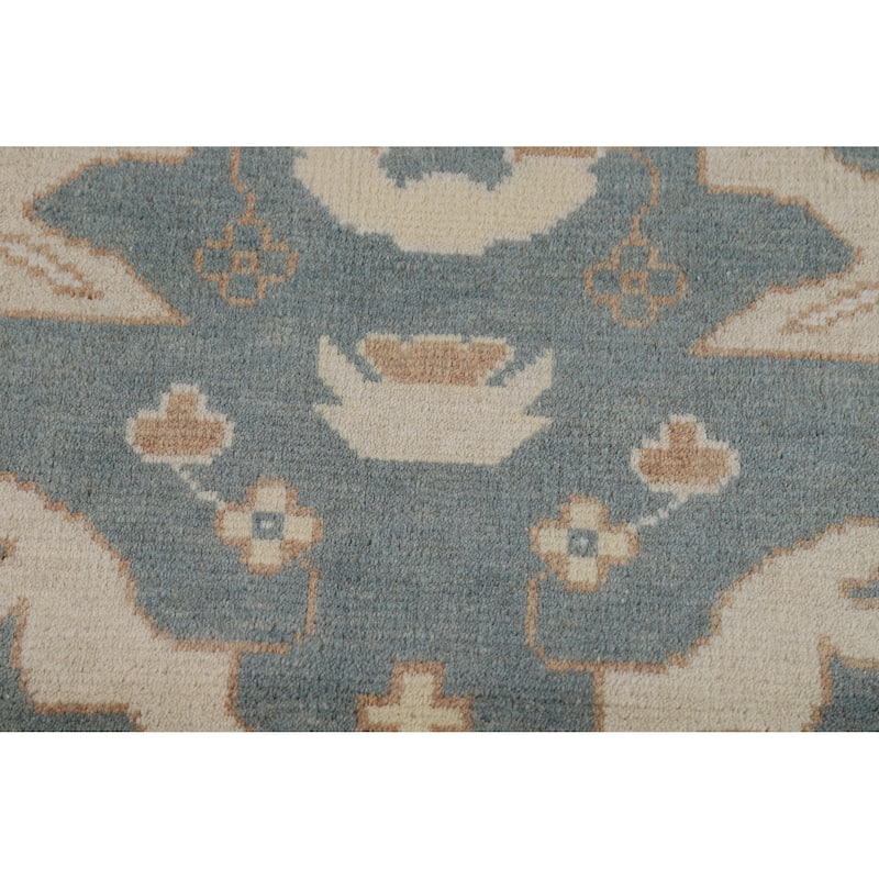 Blue Gray Oushak Indian Area Rug Handmade Wool Carpet - 8'1" x 9'11"