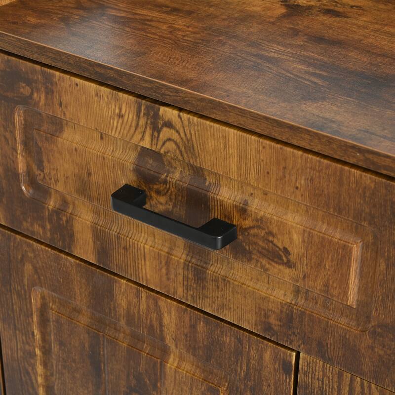 4 Door Shoe Cabinet with Coat Rack, Multi-Functional Shoe Rack with 3 Drawers, 8 Shelves, Entryway Wood Storage Console
