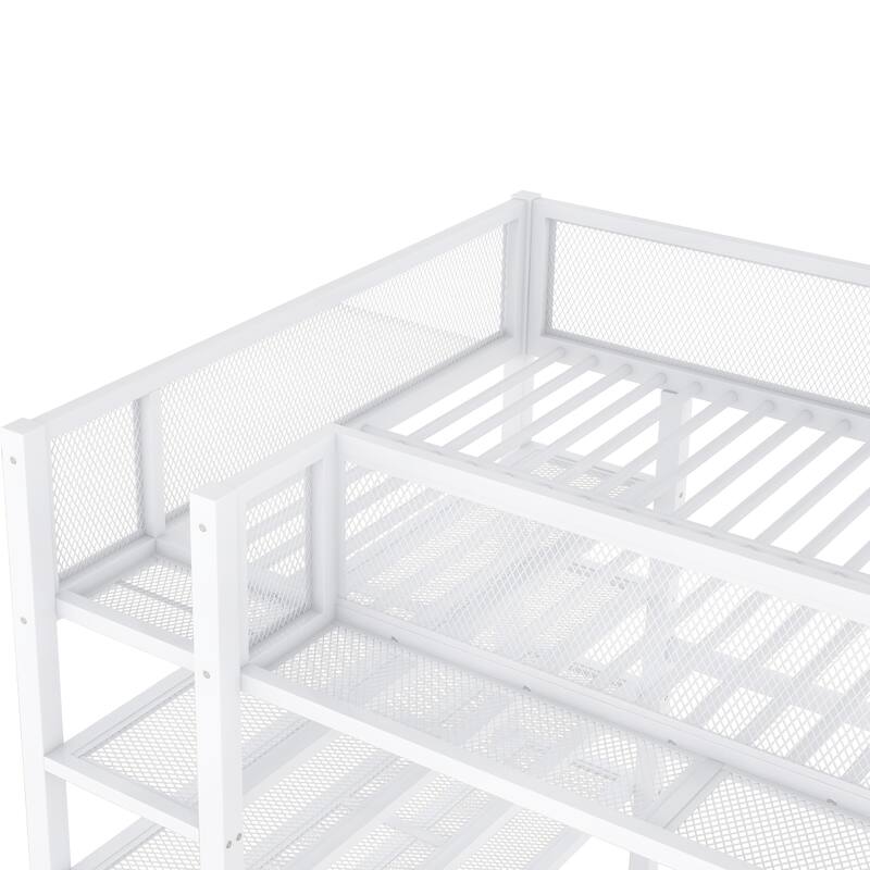 Full Size Metal Loft Bed with 4-Tier Shelves and Storage, Space-Saving Design for Kids & Teens