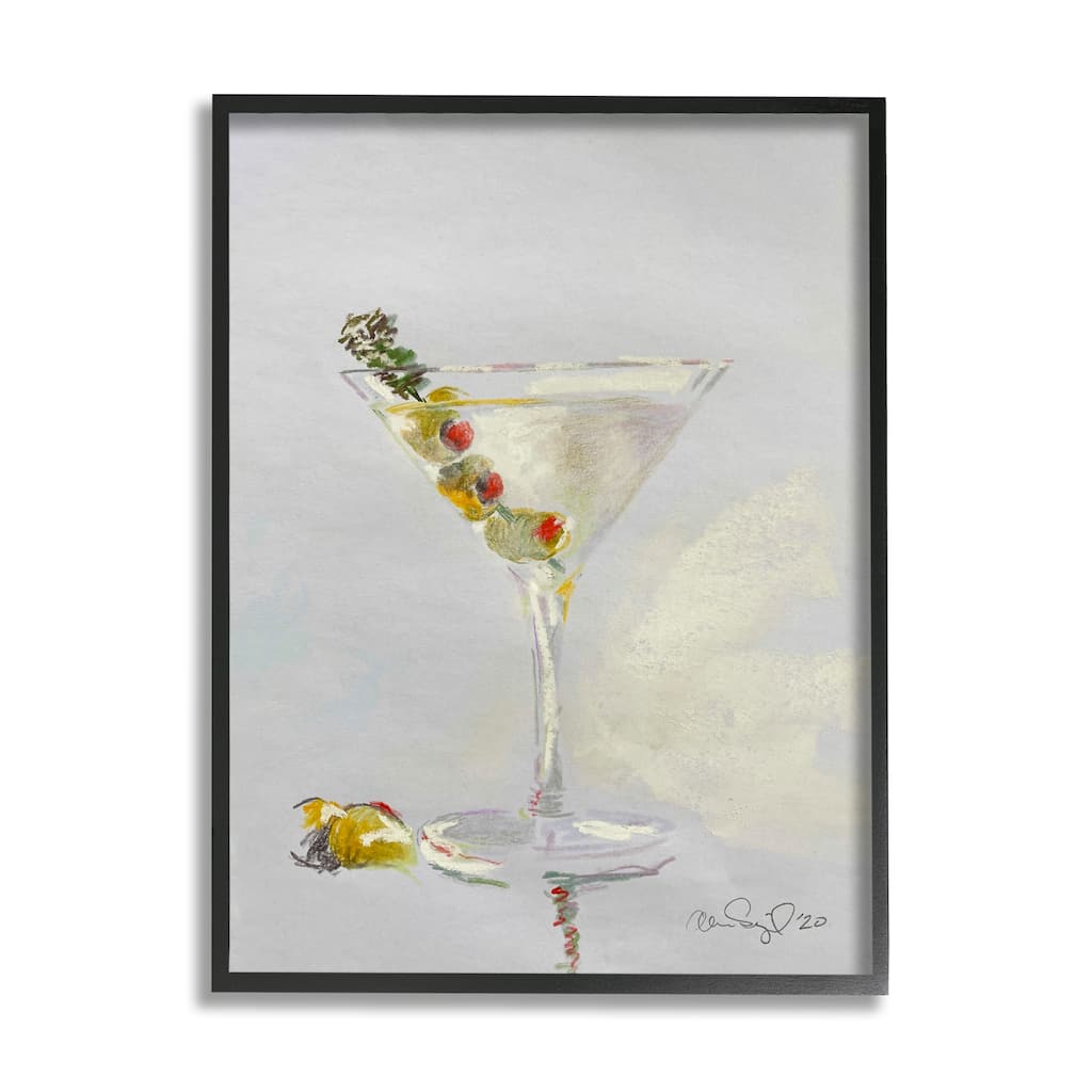 Stupell Olive Martini Glass Cocktail Bar Classic Style Framed Wall Art - Green