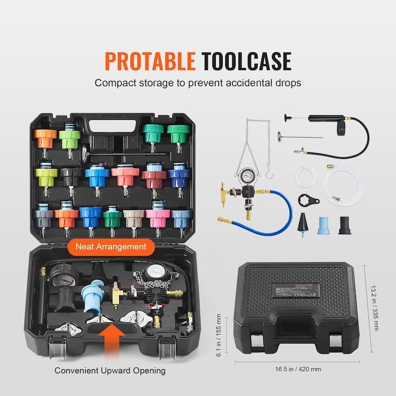 Universal Radiator Pressure Tester Kit, Coolant Pressure Tester Kit with Manual Pump and Color-coded Test Caps