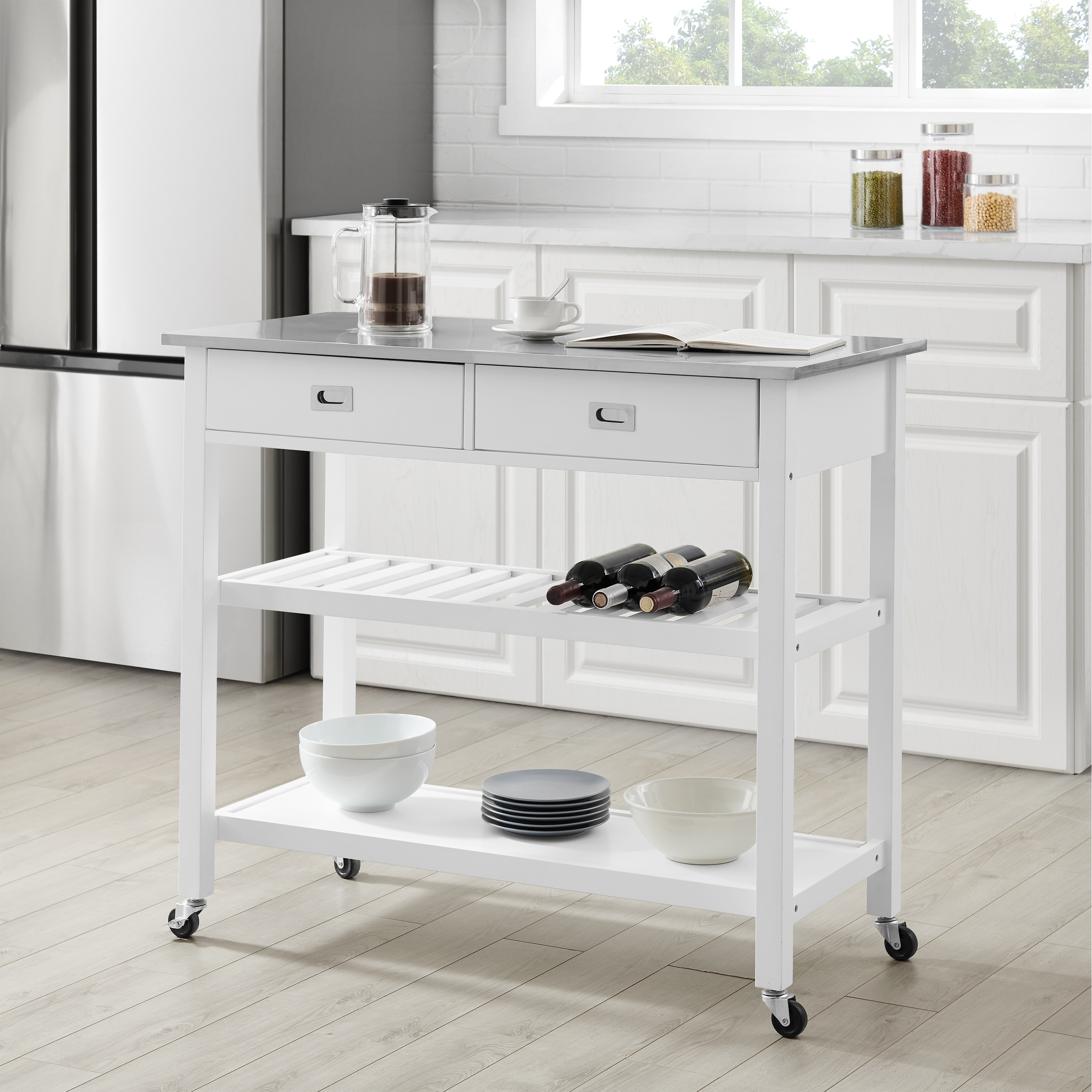 Shop Black Friday Deals On Chloe Stainless Steel Top Kitchen Island Cart 37h X 42w X 20d Overstock 31104175