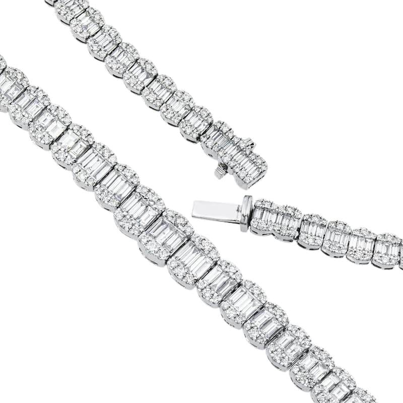 House Of Leon 14K White Gold Graduated Round & Baguette Cut Diamond Tennis Chain 23.70ct