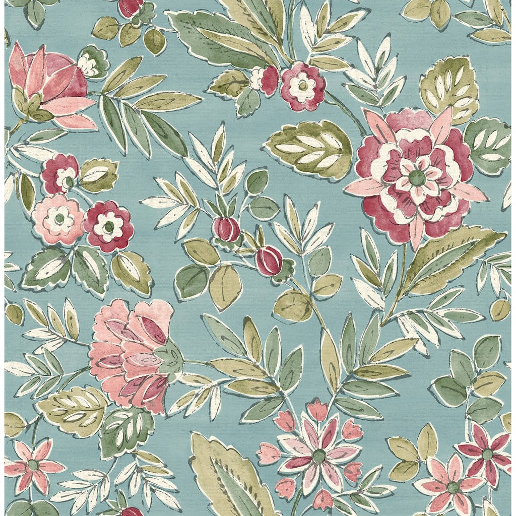 Chesapeake Begonia Teal Floral Trail Wallpaper