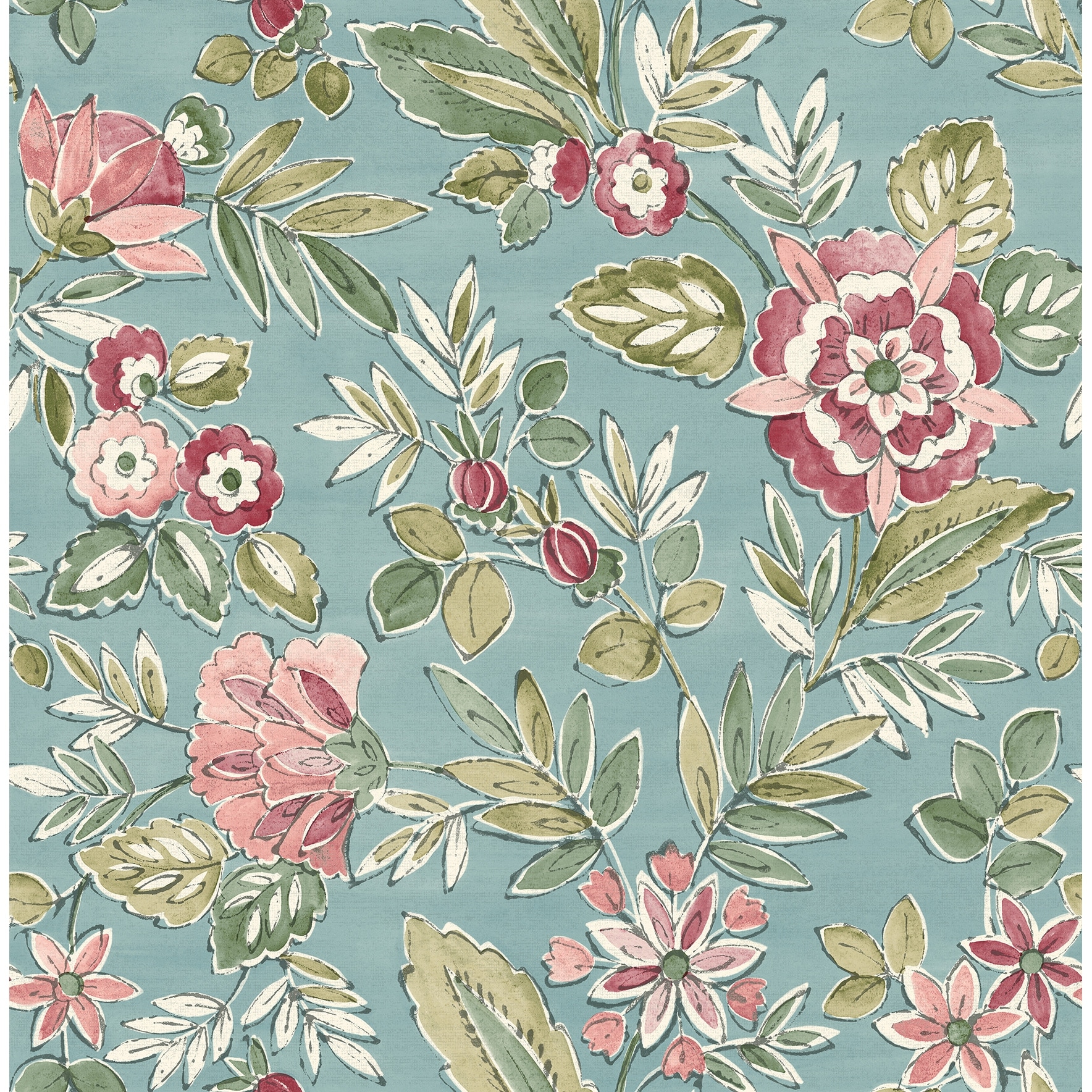 Chesapeake Begonia Teal Floral Trail Wallpaper
