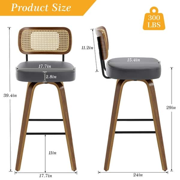 dimension image slide 2 of 17, 26"/29" Swivel Bar Stools/ Counter Stools with Bentwood Legs
