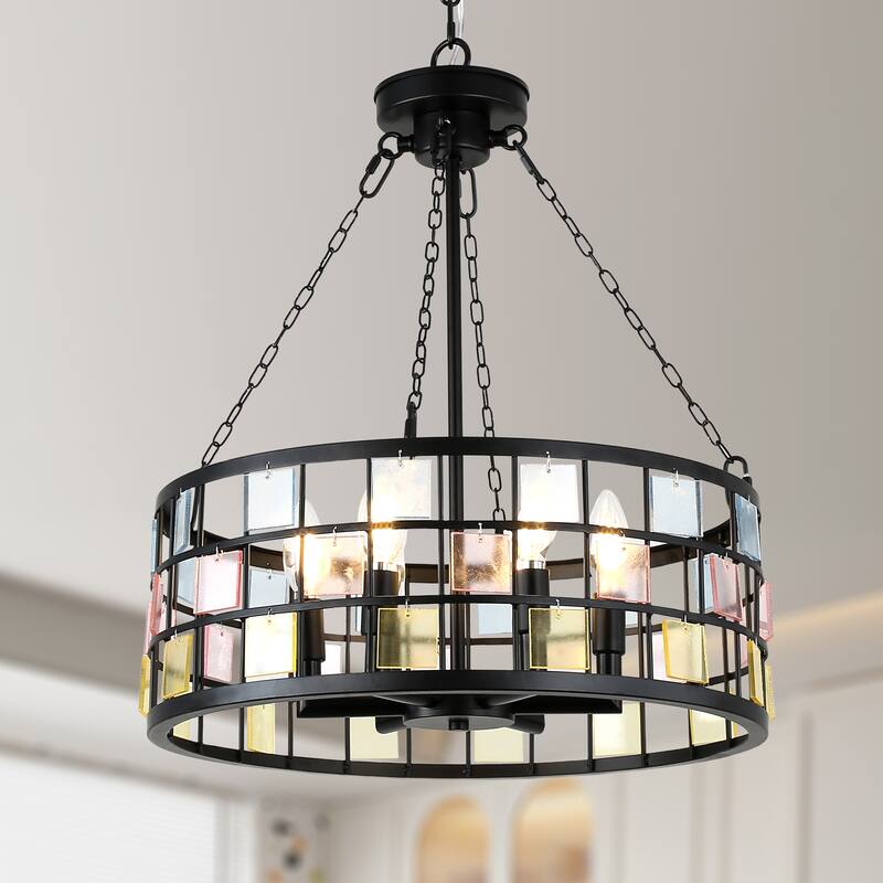 CurveCurio 20" Modern Tiffany DIY Chandelier, 6-Light w 24" Adjustable Hanging Chain for Dining Room, Bedroom and Foyer - Matte Black