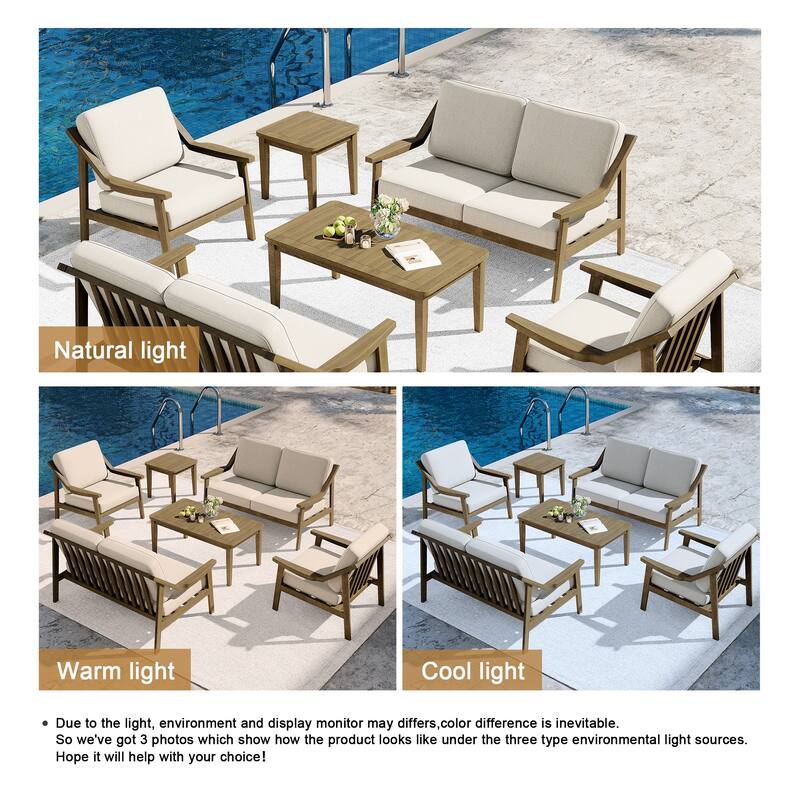 6-piece Adirondack Teak Patio Armchairs Loveseat Seating Conversation Set