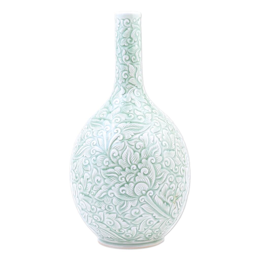 Novica Handmade Fresh Flowers Celadon Ceramic Vase