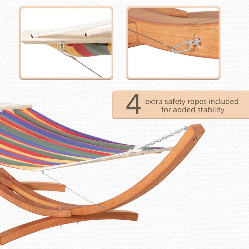 Outsunny 1-Person Hammock with Stand Set for Outside & Inside, 154" x 47" Wooden Frame, Cotton Fabric Bed, Safety Cords