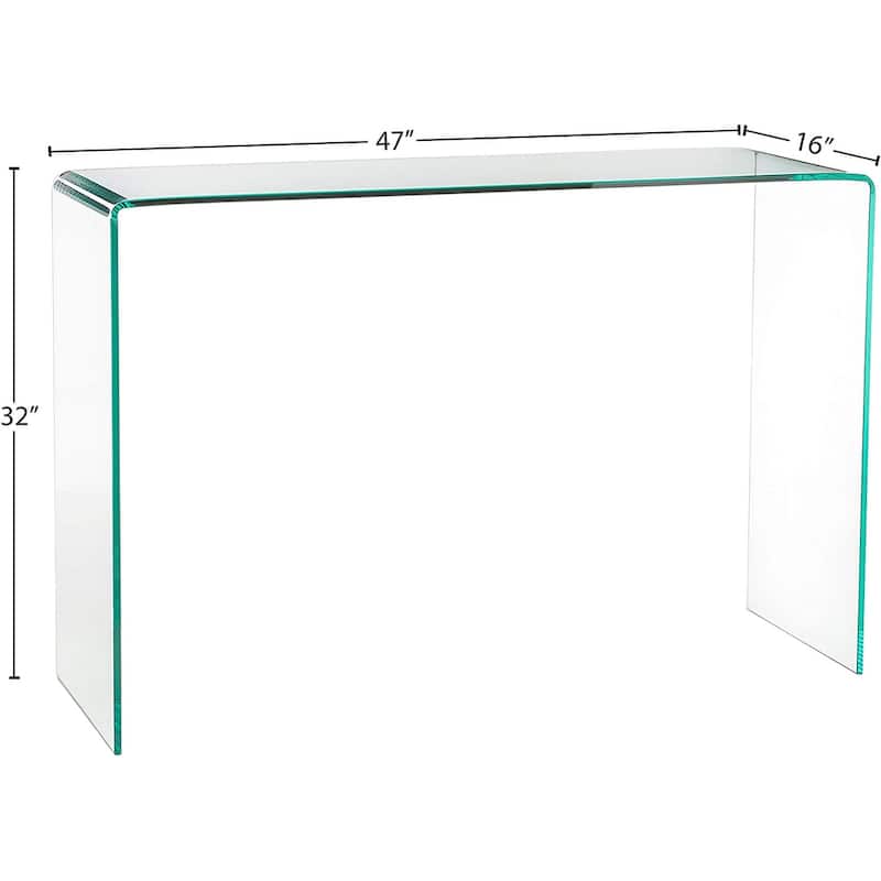 Modern Contemporary Bent Glass Entryway Console Table, 32" height, Clear